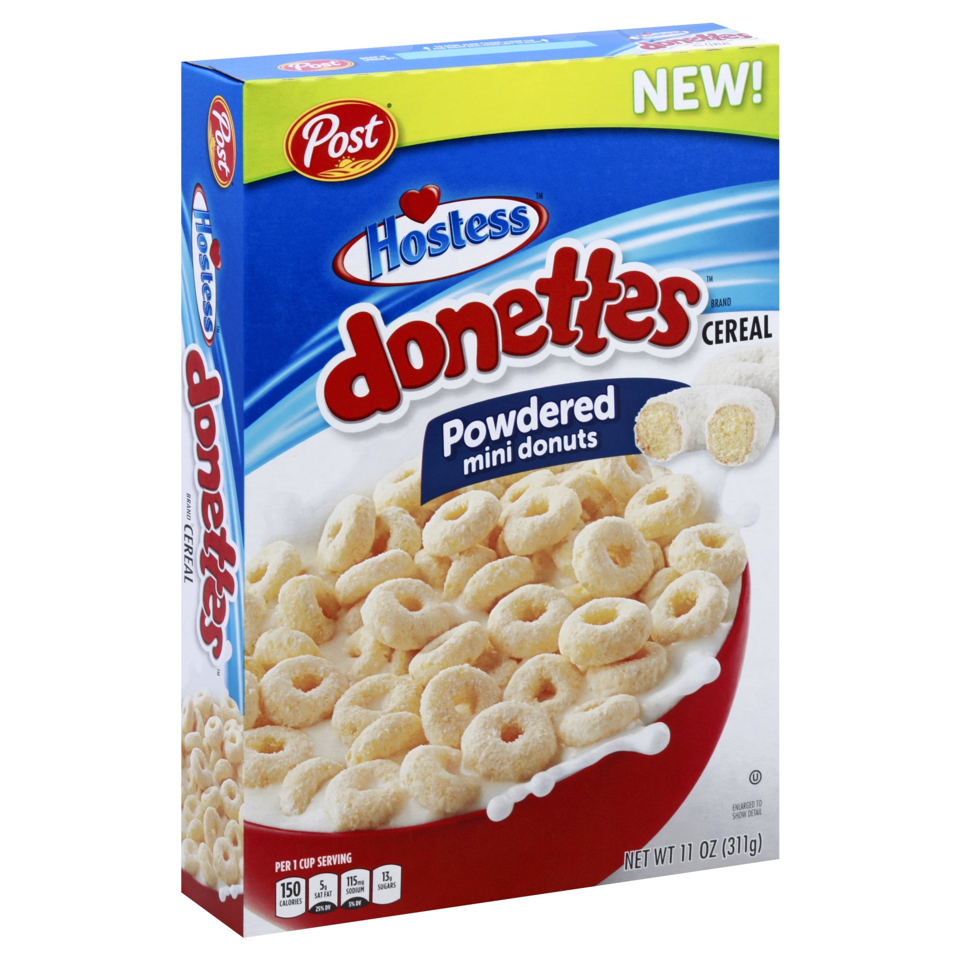 slide 1 of 8, Post Hostess Donettes Powdered Mini Donuts Cereal, 11 oz