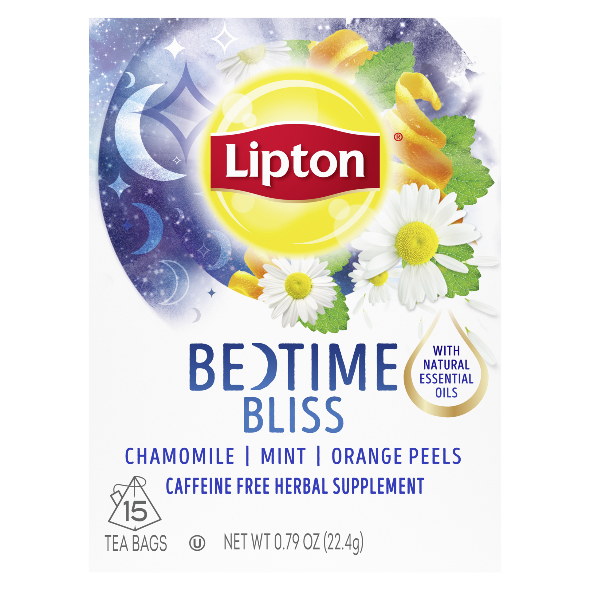 slide 2 of 4, Lipton Bedtime Bliss Herbal Supplement Tea Bags Chamomile, Mint, and Orange Peels- 15 ct, 15 ct