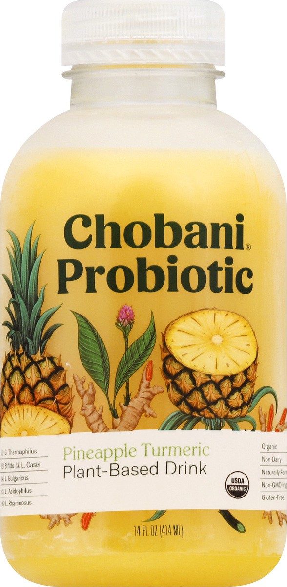 slide 1 of 9, Chobani Pineapple Probiotic Plant Based Drink, 14 oz