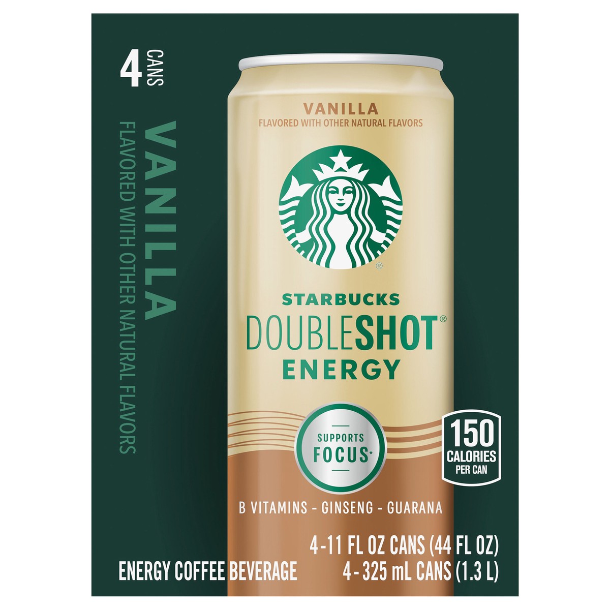 slide 1 of 6, Starbucks Doubleshot Energy Energy Coffee Beverage Vanilla Flavored 11 Fl Oz 4 Count Can, 44 oz