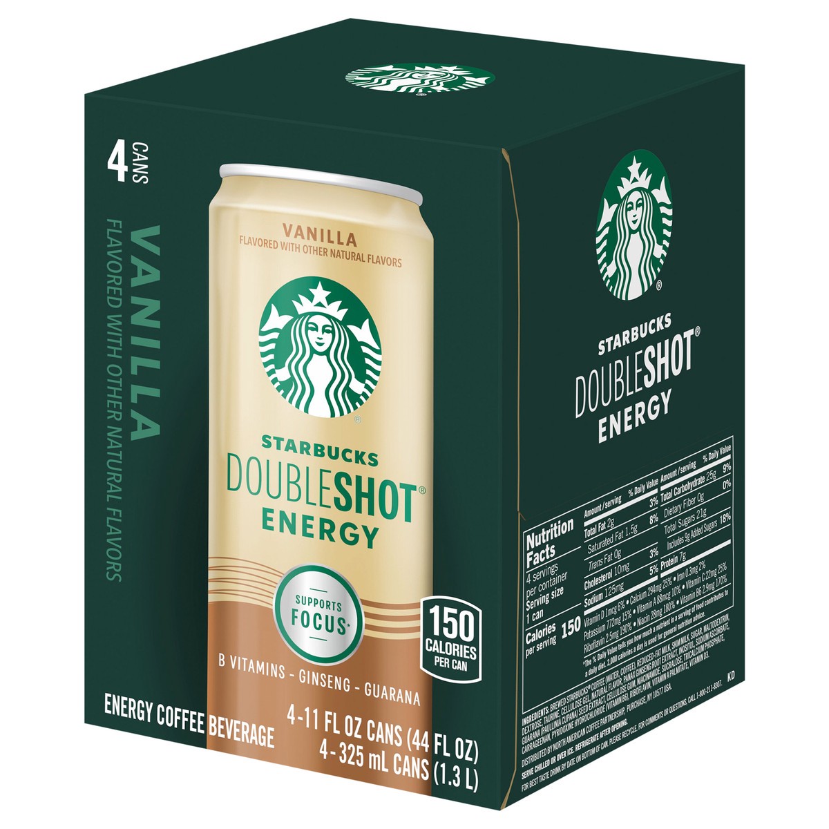 slide 3 of 6, Starbucks Doubleshot Energy Energy Coffee Beverage Vanilla Flavored 11 Fl Oz 4 Count Can, 44 oz