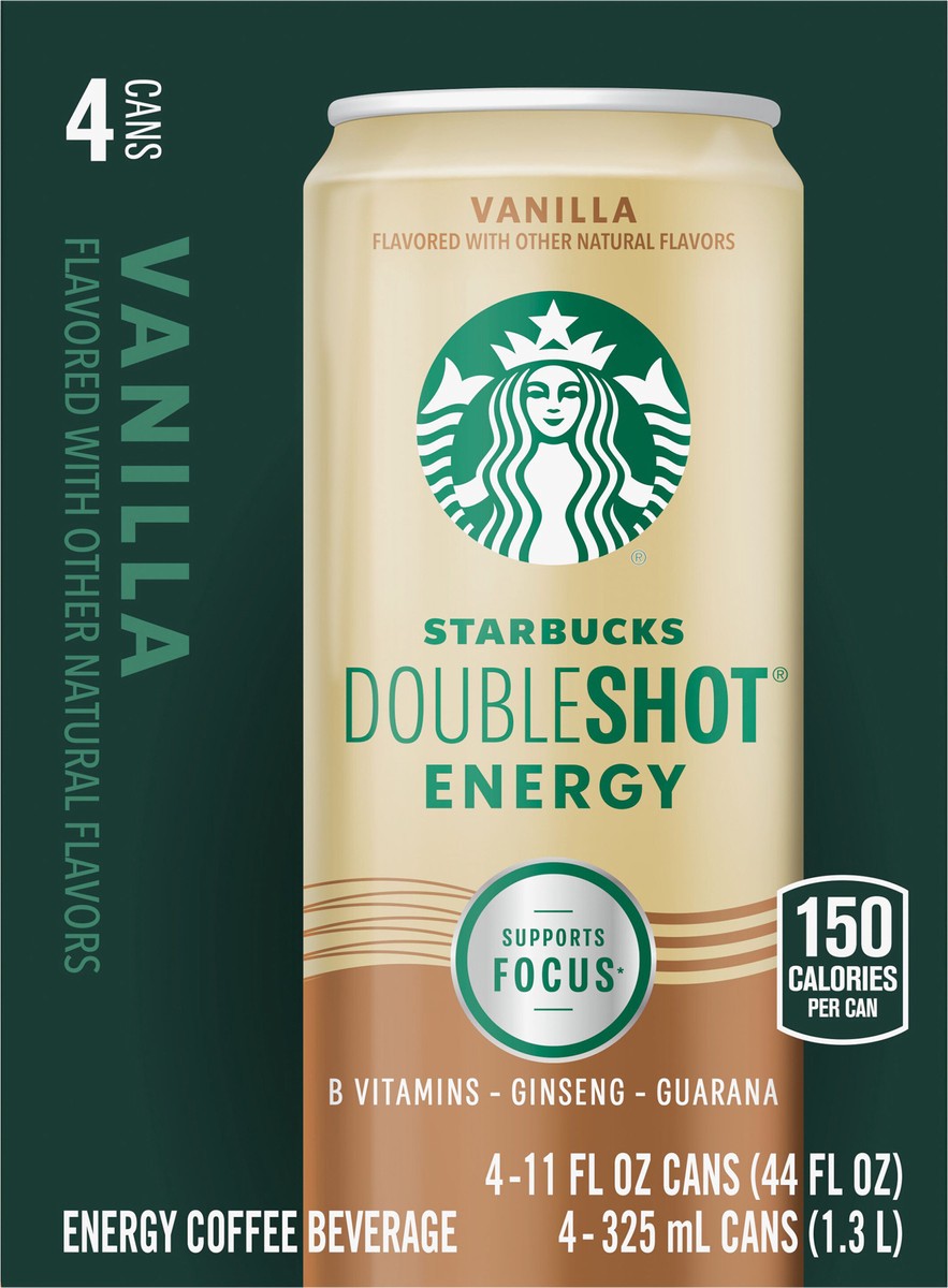 slide 4 of 6, Starbucks Doubleshot Energy Energy Coffee Beverage Vanilla Flavored 11 Fl Oz 4 Count Can, 44 oz