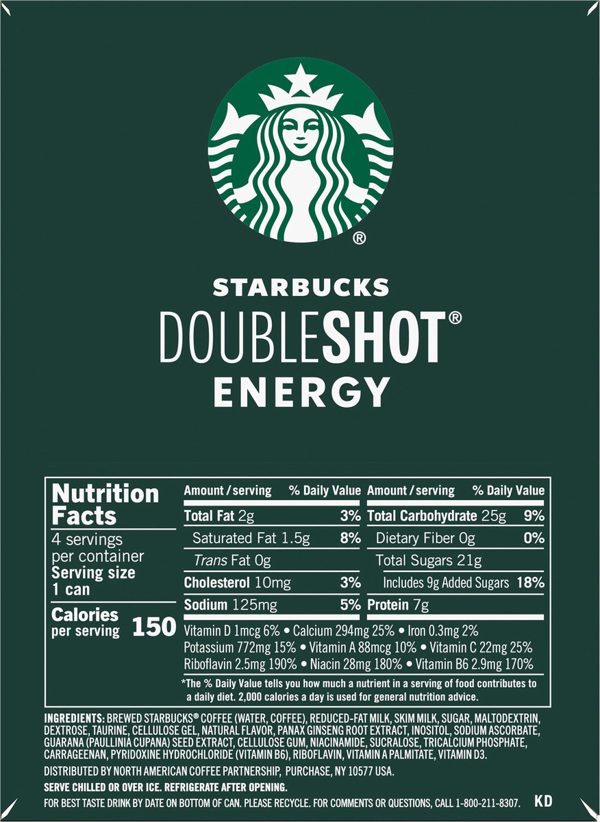 slide 5 of 6, Starbucks Doubleshot Energy Energy Coffee Beverage Vanilla Flavored 11 Fl Oz 4 Count Can, 44 oz