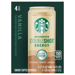 Starbucks Doubleshot Energy Coffee Beverage Vanilla 11 FL OZ 4 Count Cans