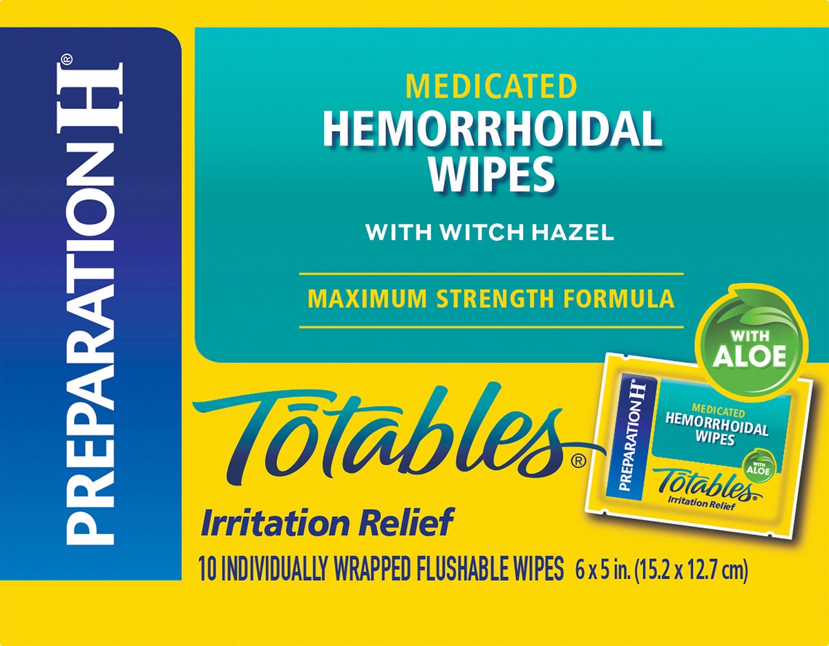 slide 9 of 10, Preparation H Totables Medicated Maximum Strength Formula Hemorrhoidal Wipes 10 ea, 10 ct