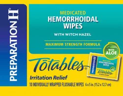 Preparation H Totables Medicated Maximum Strength Formula Hemorrhoidal Wipes 10 ea