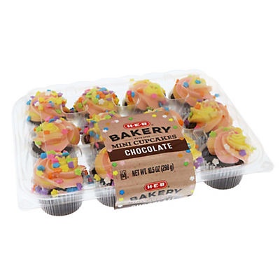 slide 1 of 1, H-E-B Mini Spring Chocolate Cupcakes, 12 ct