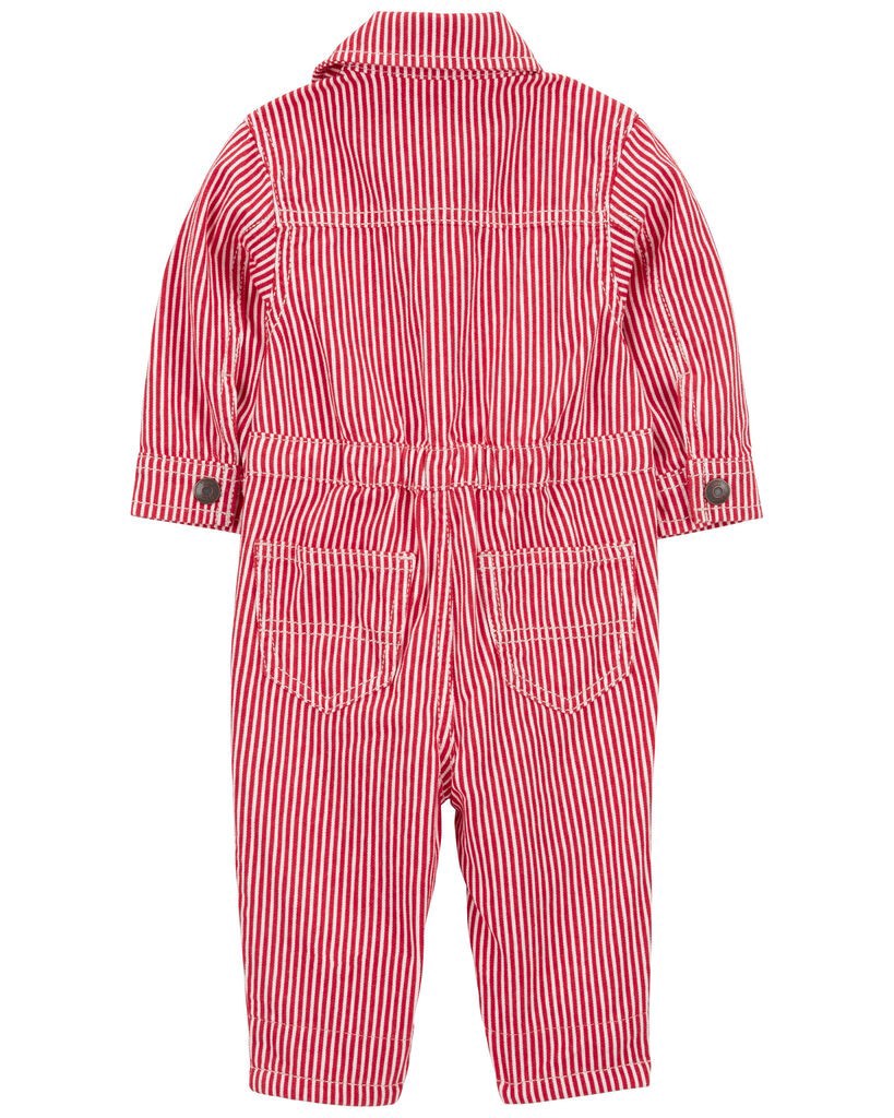 slide 3 of 3, Oshkosh Baby Striped Button-Front Jumpsuit Red/White 3M, 1 ct