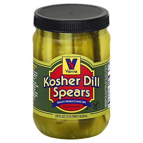 slide 1 of 1, Vienna Kosher Pickle Spears, 28 oz