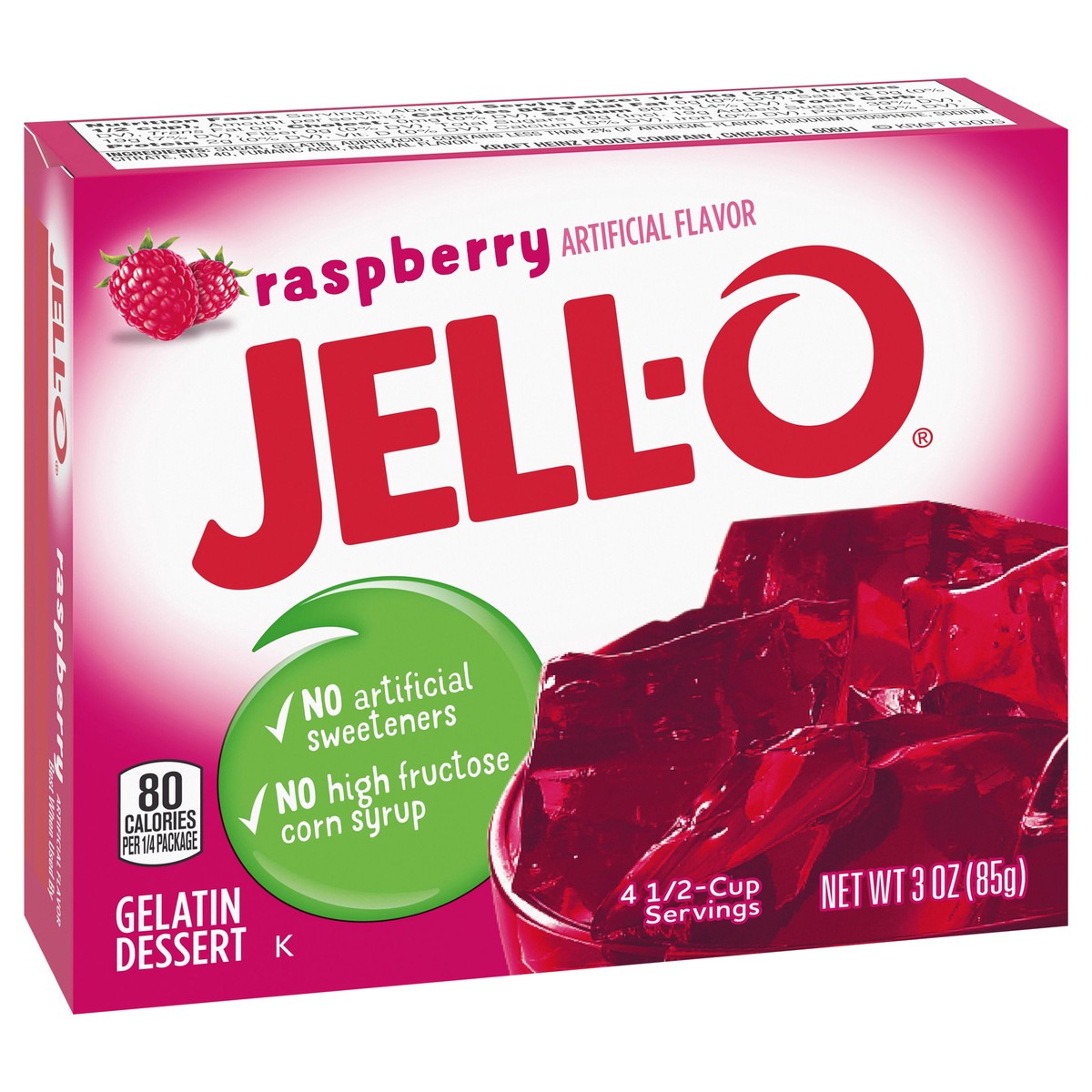 slide 8 of 9, Jell-O Raspberry Artificially Flavored Gelatin Dessert Mix, 3 oz Box, 3 oz