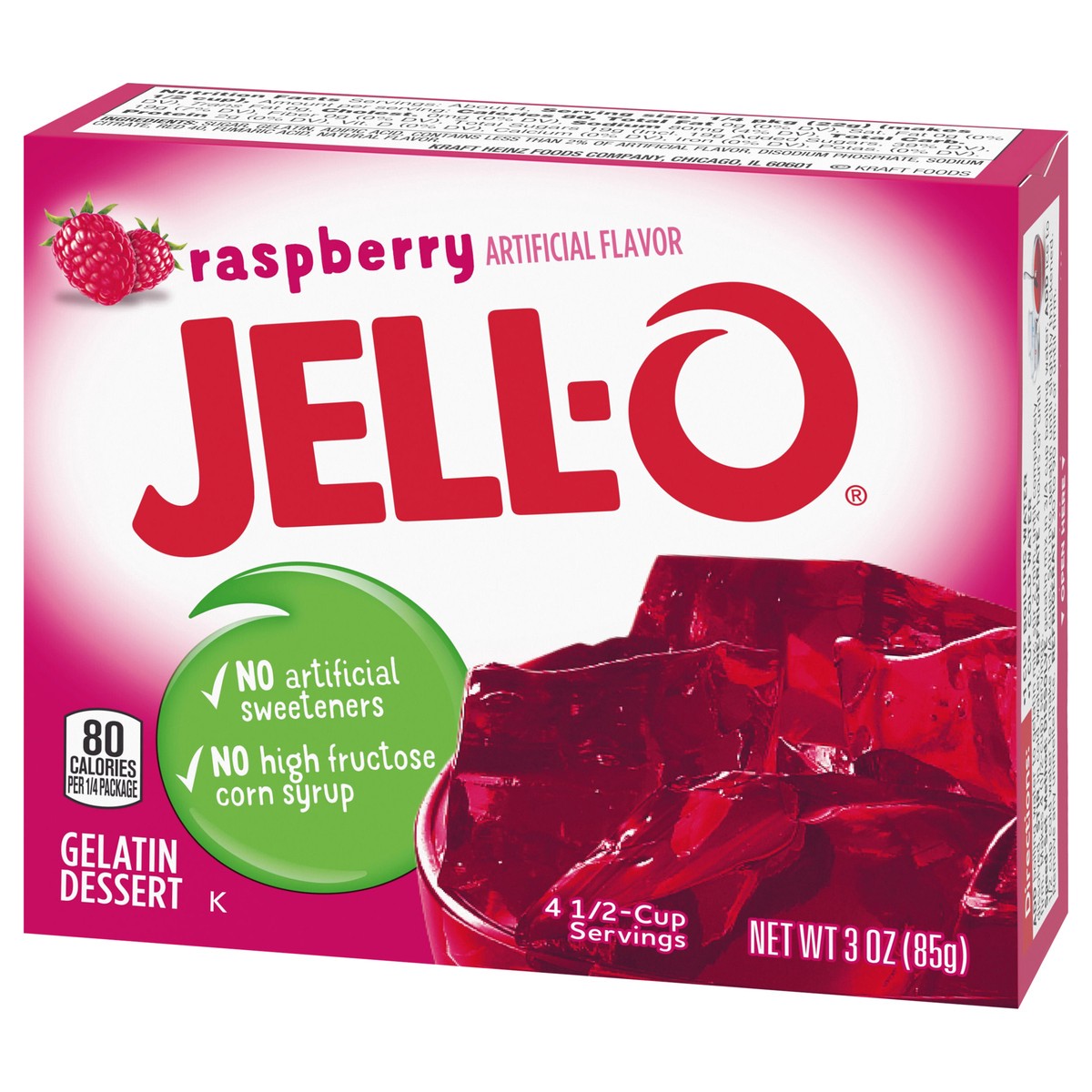 slide 7 of 9, Jell-O Raspberry Artificially Flavored Gelatin Dessert Mix, 3 oz Box, 3 oz