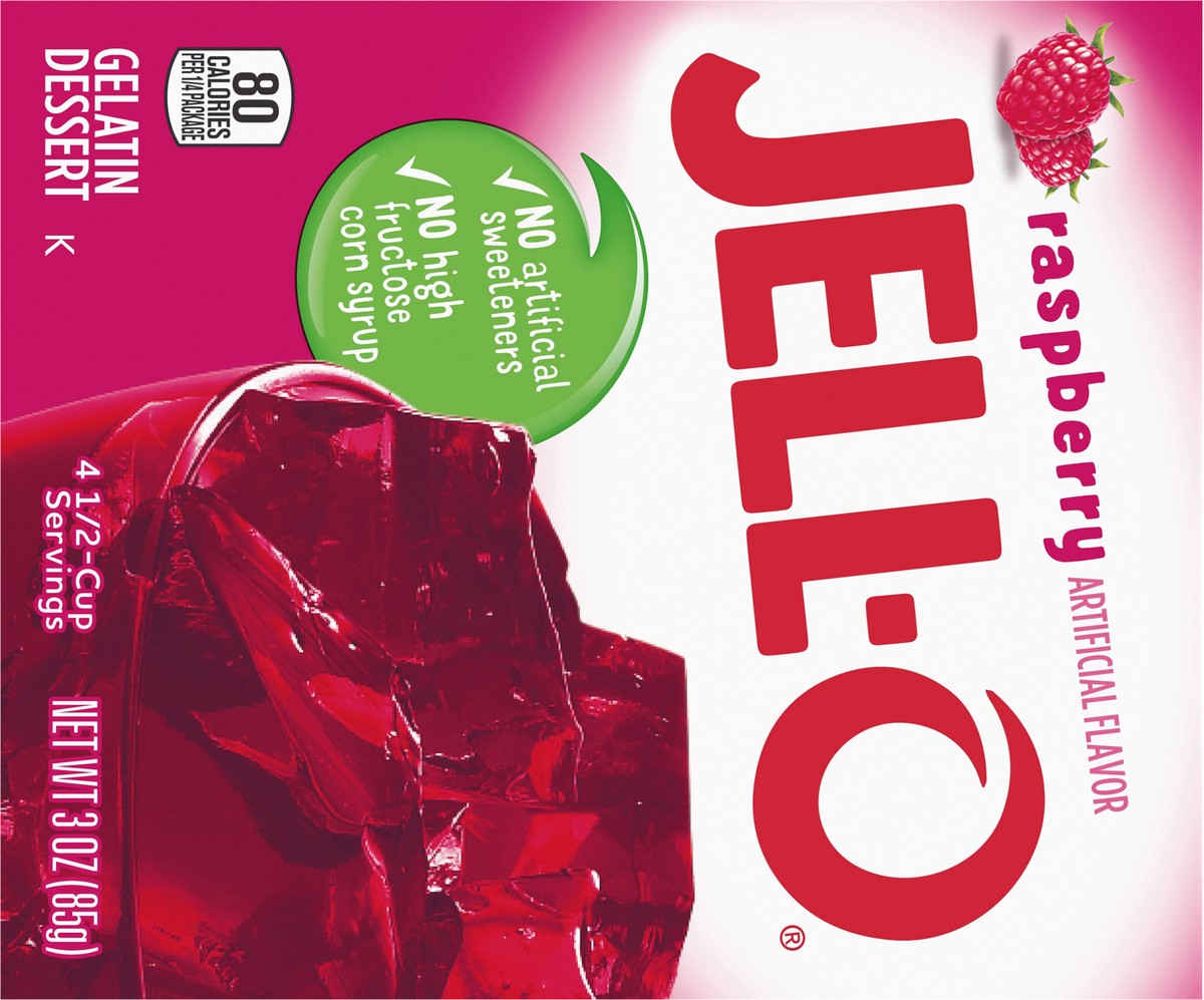 slide 3 of 9, Jell-O Raspberry Artificially Flavored Gelatin Dessert Mix, 3 oz Box, 3 oz