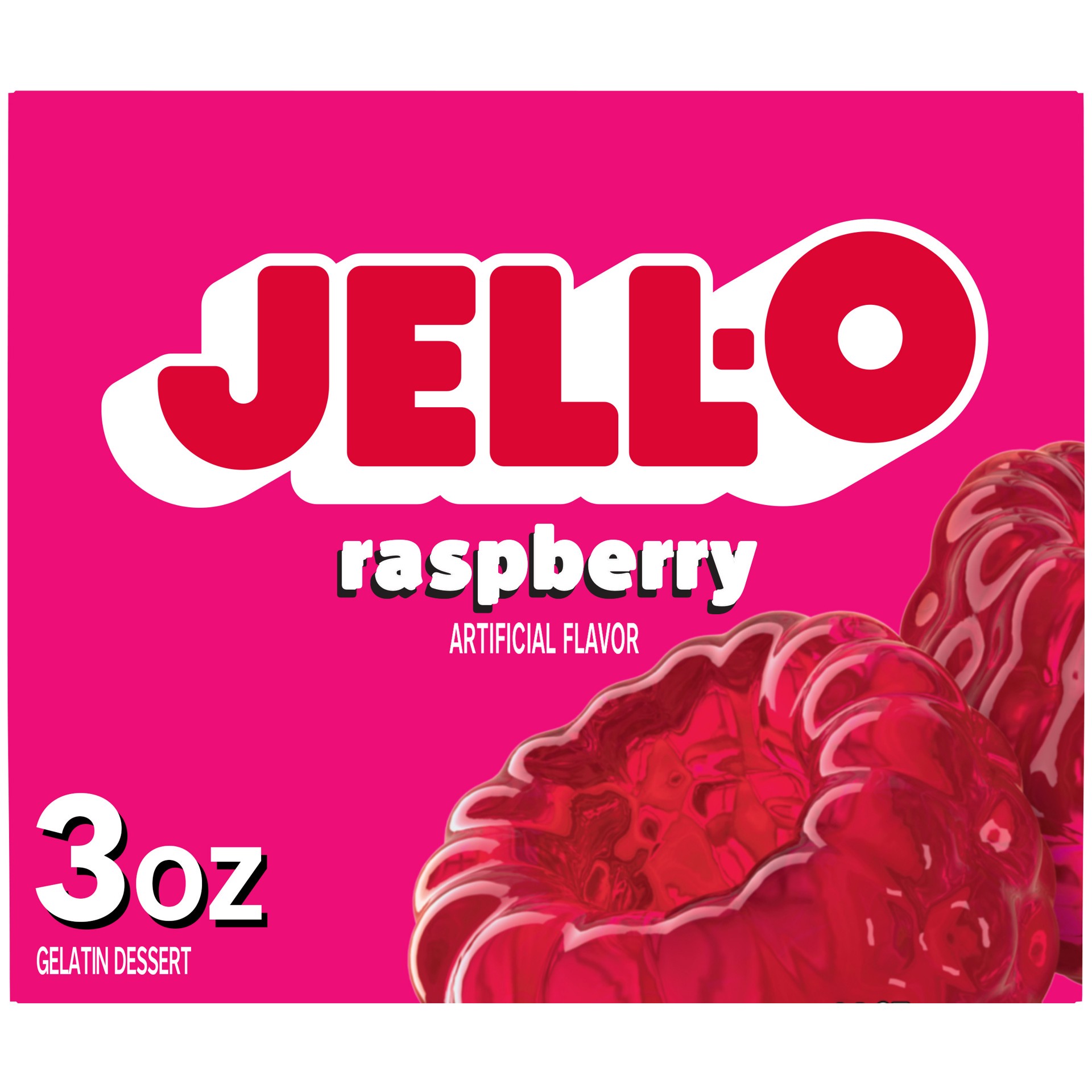 slide 1 of 9, Jell-O Raspberry Artificially Flavored Gelatin Dessert Mix, 3 oz Box, 3 oz