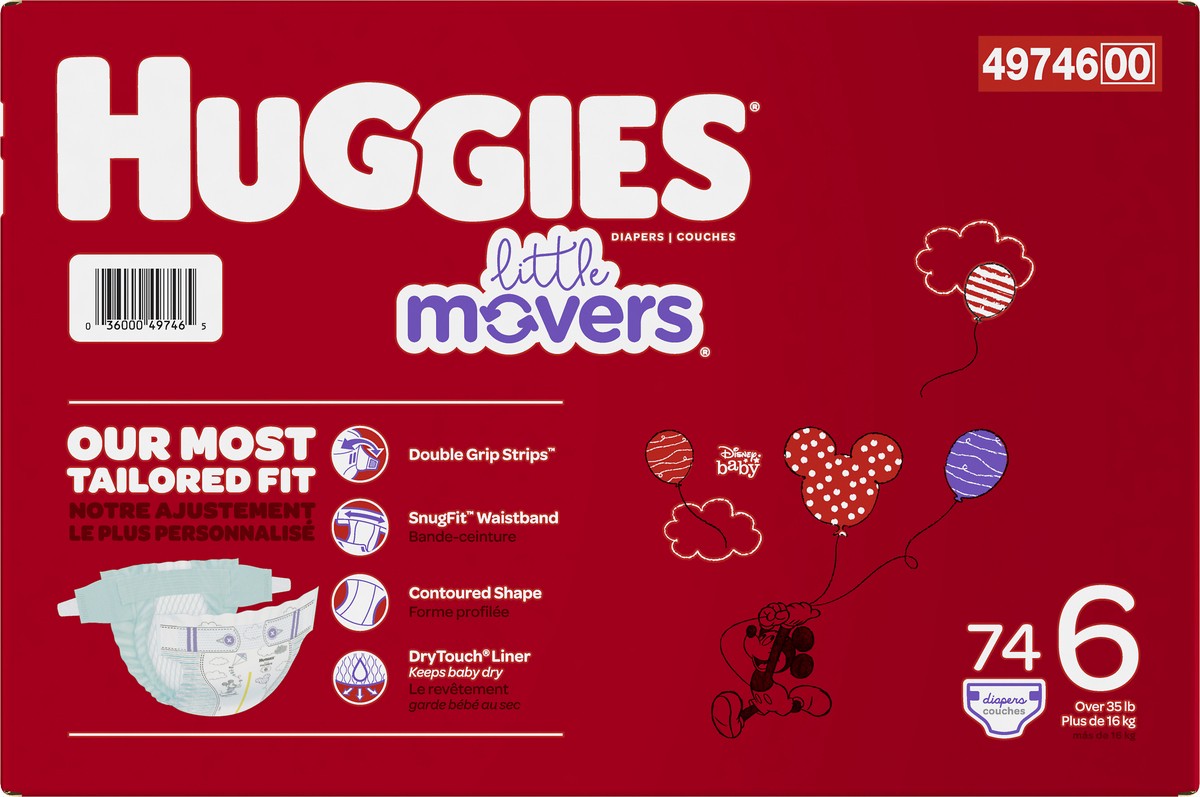 slide 8 of 10, Huggies Little Movers Size 6 (Over 35 lb 16 kg) Disney Baby Diapers 74 ea, 76 ct; Size 6