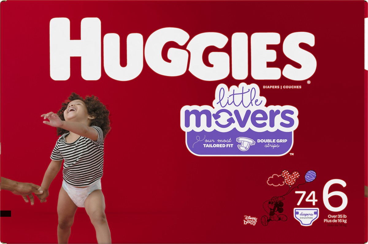 slide 10 of 10, Huggies Little Movers Size 6 (Over 35 lb 16 kg) Disney Baby Diapers 74 ea, 76 ct; Size 6