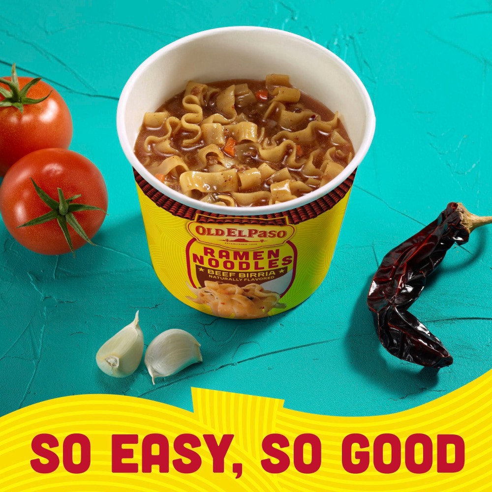 slide 5 of 6, Old El Paso Beef Birria Flavor Ramen Noodles Soup Cup, 1.98 oz