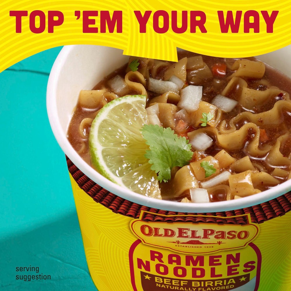 slide 2 of 6, Old El Paso Beef Birria Flavor Ramen Noodles Soup Cup, 1.98 oz