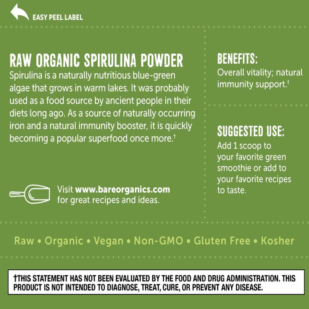 slide 3 of 3, BareOrganics Bare Organics Organic Powdered Spirulina, 8 oz