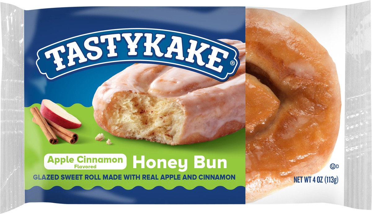 slide 3 of 12, Tastykake Apple Cinnamon Flavored Honey Bun, Individually Wrapped Pastry Snack, 4 oz, 4 oz