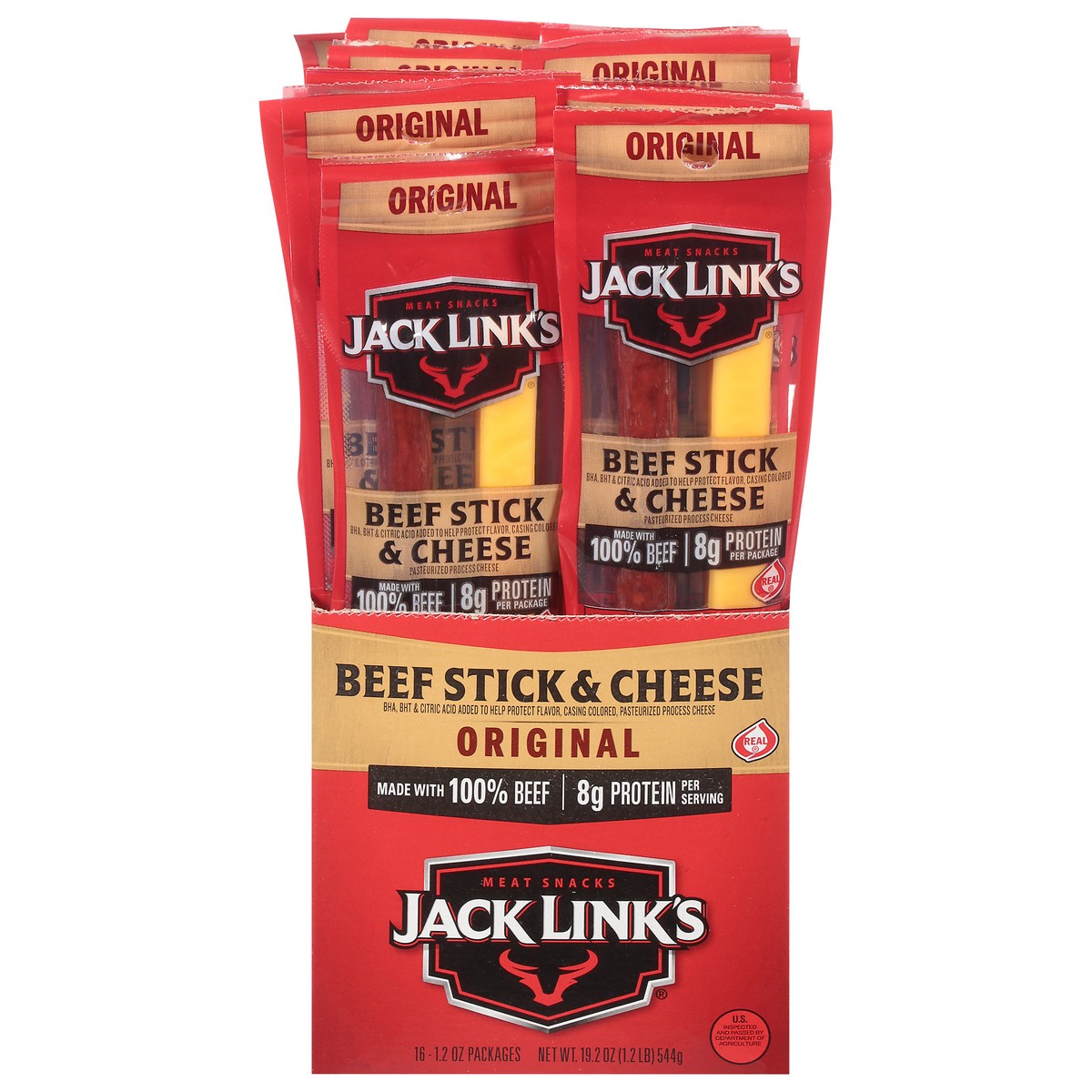 slide 1 of 12, Jack Link's Original Beef Stick & Cheese 16 ea, 16 ct