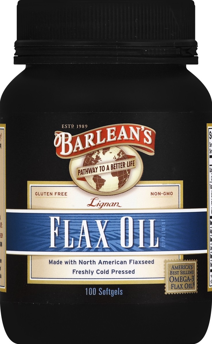 slide 1 of 2, Barlean's Lignan Flax Oil, 100 ct