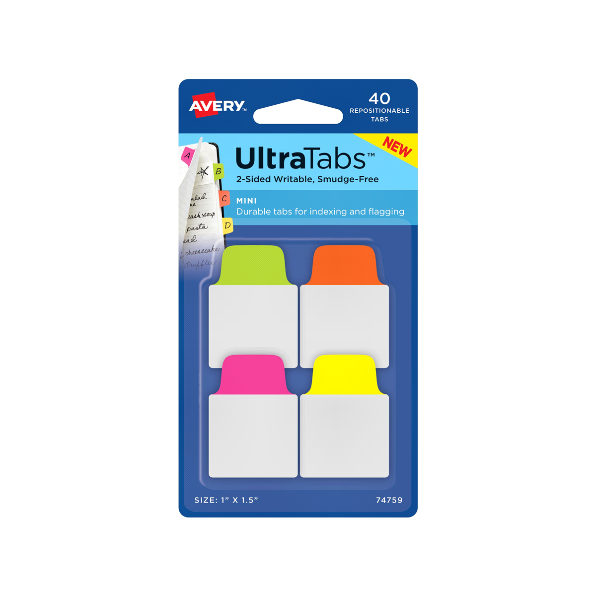 slide 1 of 1, Avery Mini Ultra Tabs 74759, 40 ct