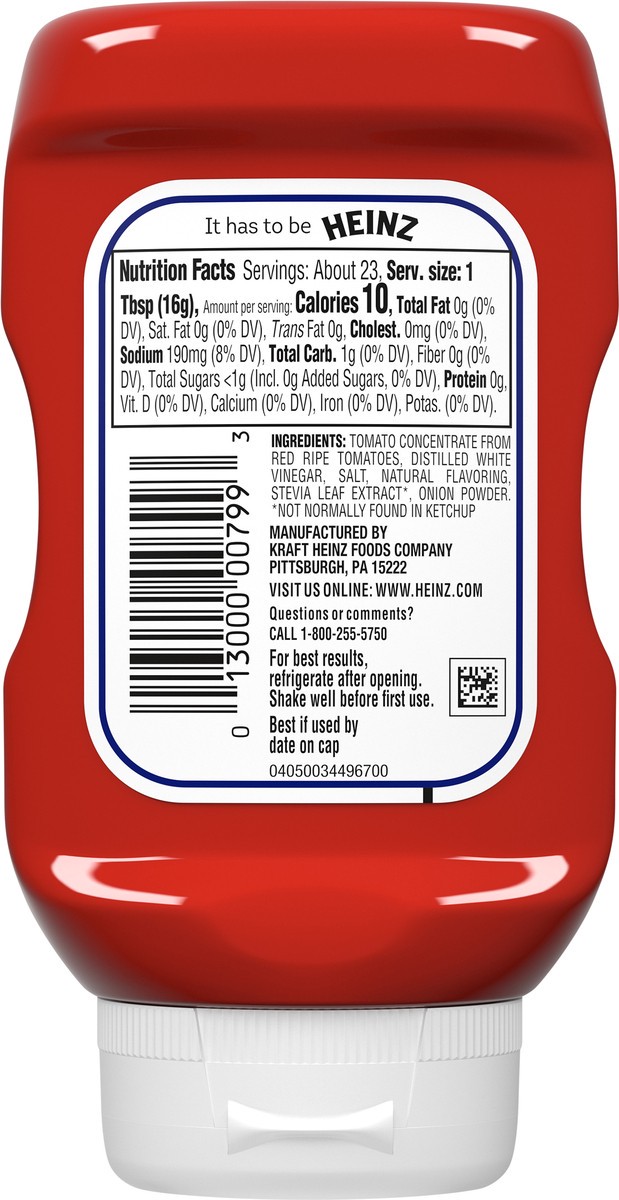 slide 3 of 9, Heinz Tomato Ketchup with No Sugar Added, 13 oz Bottle, 13 oz