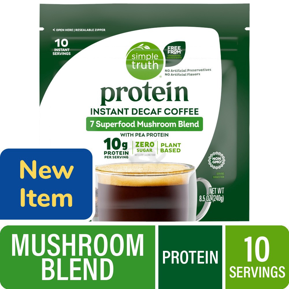 slide 1 of 3, Simple Truth® Protein 7 Superfood Mushroom Blend Instant Decaf Coffee, 8.5 oz