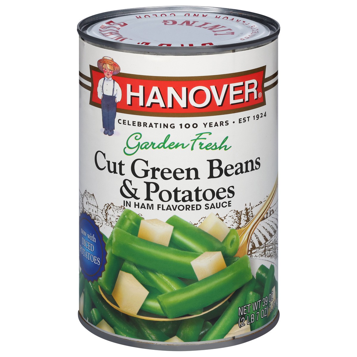 slide 1 of 13, Hanover Cut Green Beans & Potatoes in Ham Flavored Sauce 39 oz, 39 oz