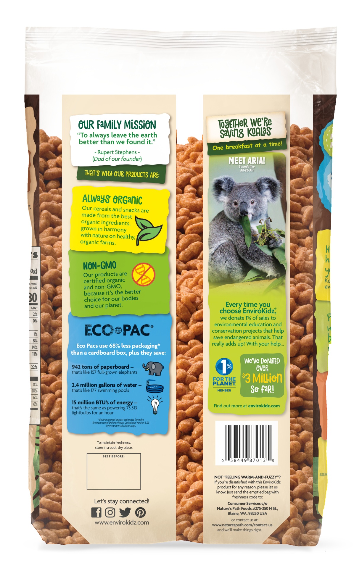 slide 4 of 7, Nature's Path Organic Nature's Path Envirokidz Organic Koala Crisp Cold Cereal 26oz EcoPac Bag, 25.6 oz