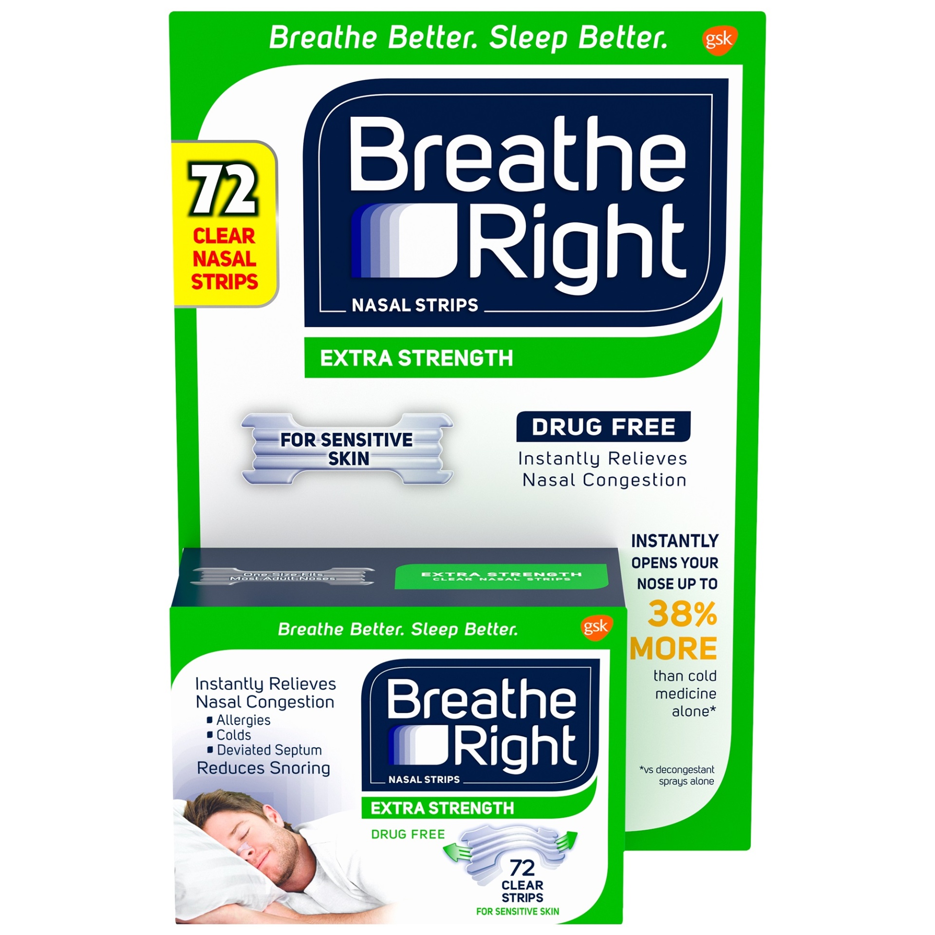 slide 1 of 2, Breathe Right Extra Strength Nasal Strips, Clear 72 ct, 