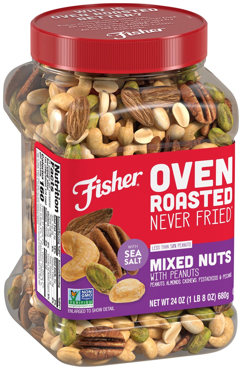 slide 8 of 9, Fisher Never Fried Oven Roasted with Sea Salt Mixed Nuts with Peanuts 24 oz, 24 oz
