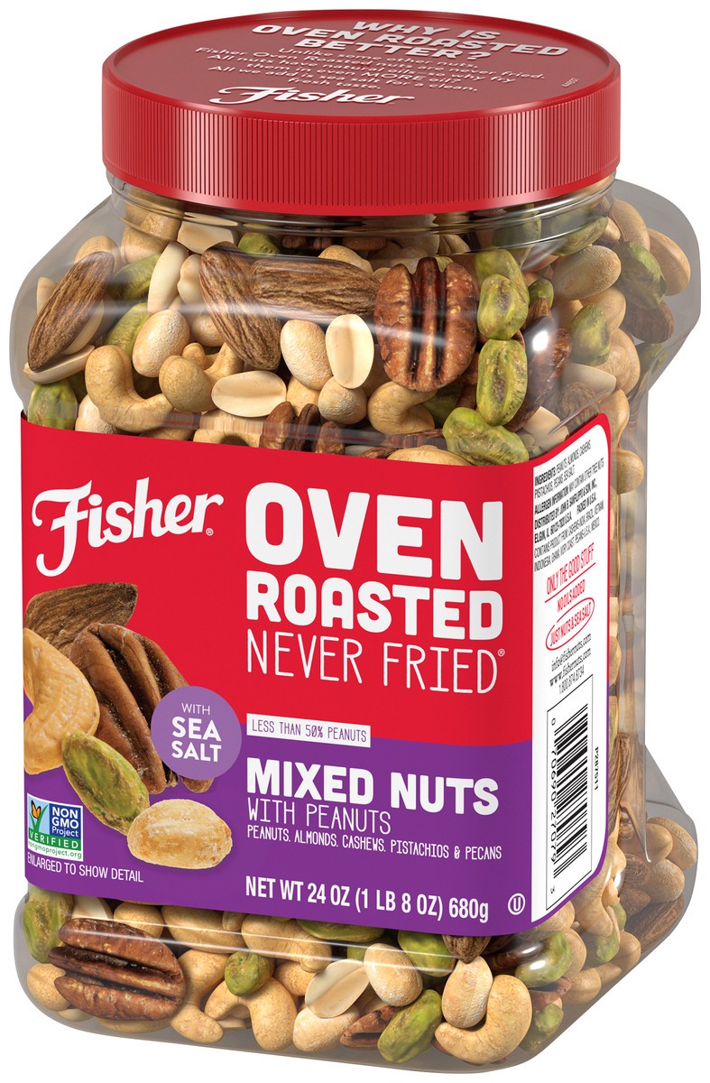 slide 9 of 9, Fisher Never Fried Oven Roasted with Sea Salt Mixed Nuts with Peanuts 24 oz, 24 oz