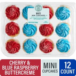 Bakery Fresh White Mini Cupcakes with Cherry and Blue Raspberry Buttercreme Icing, 12 ct / 10 oz