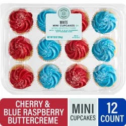 Bakery Fresh White Mini Cupcakes with Cherry and Blue Raspberry Buttercreme Icing, 12 ct / 10 oz