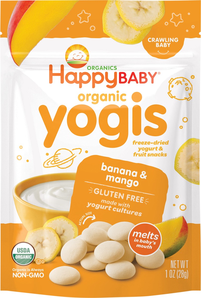 slide 3 of 3, Happy Baby Happy Family HappyBaby Organic Yogis Banana & Mango Freeze-Dried Yogurt & Fruit Baby Snacks - 1oz, 1 oz