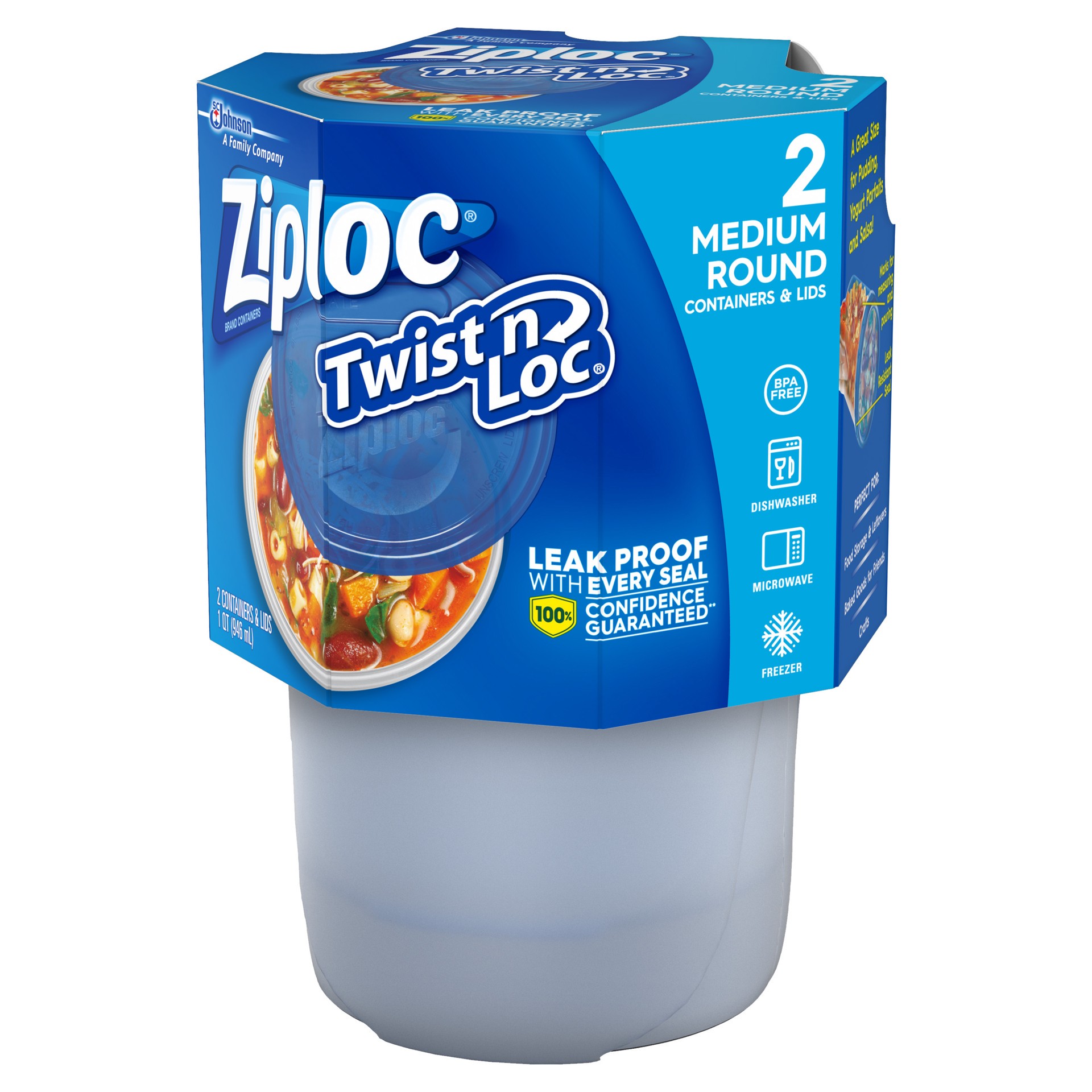 slide 3 of 5, Ziploc Brand, Food Storage Containers with Lids, Twist ''n Loc, Medium Round, 2 ct, 2 ct