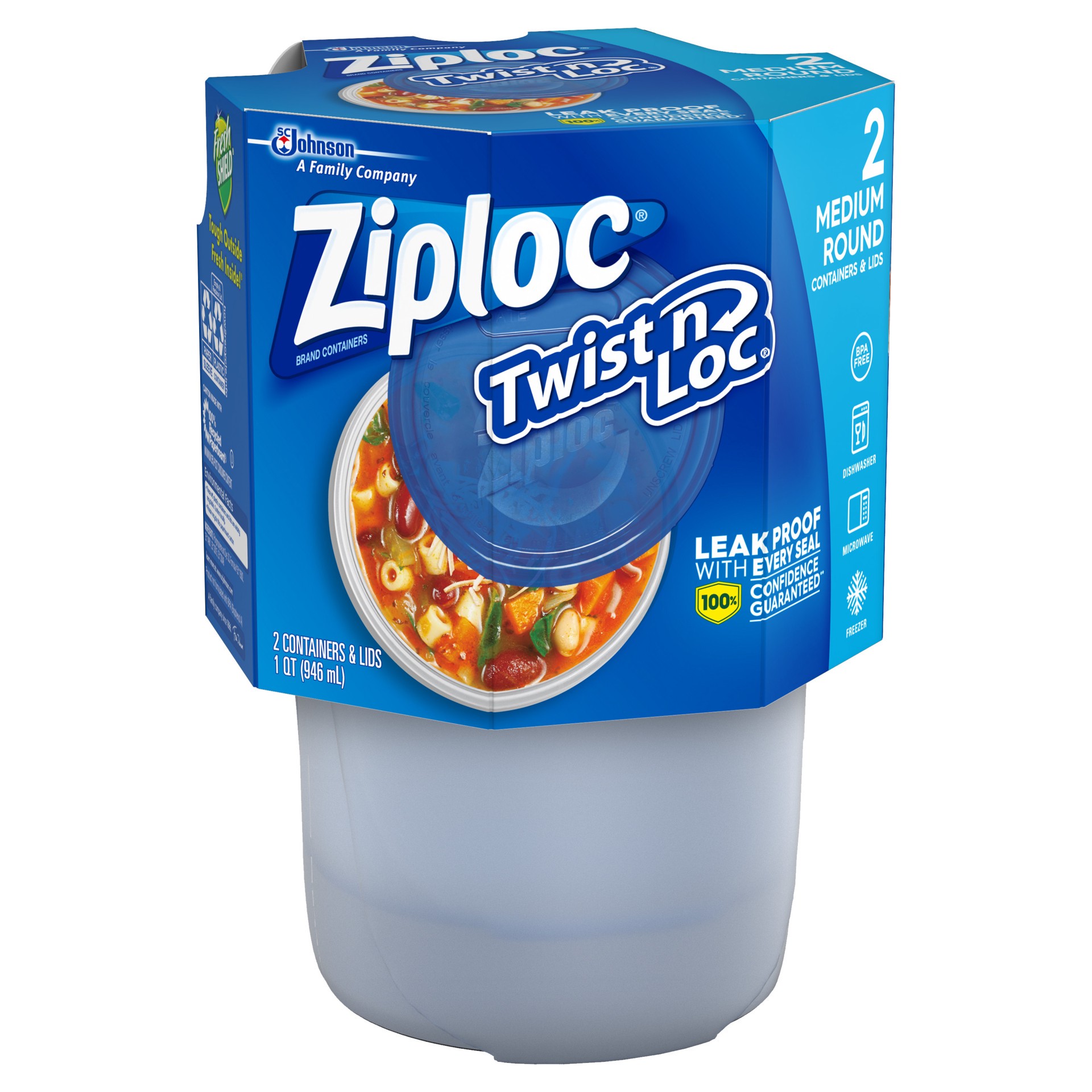 slide 5 of 5, Ziploc Brand, Food Storage Containers with Lids, Twist ''n Loc, Medium Round, 2 ct, 2 ct