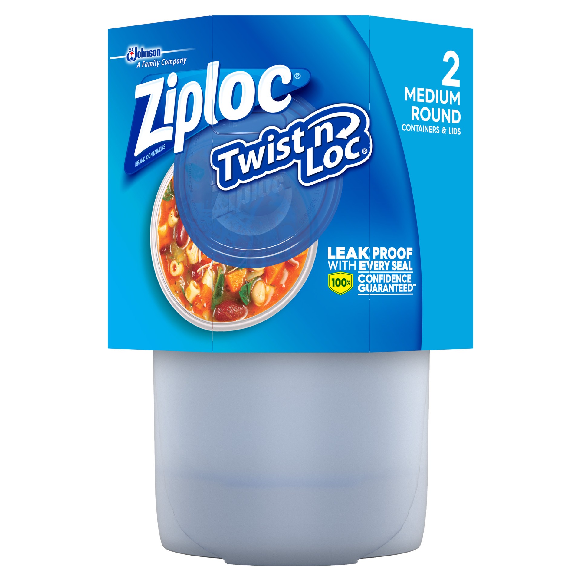 slide 2 of 5, Ziploc Brand, Food Storage Containers with Lids, Twist ''n Loc, Medium Round, 2 ct, 2 ct