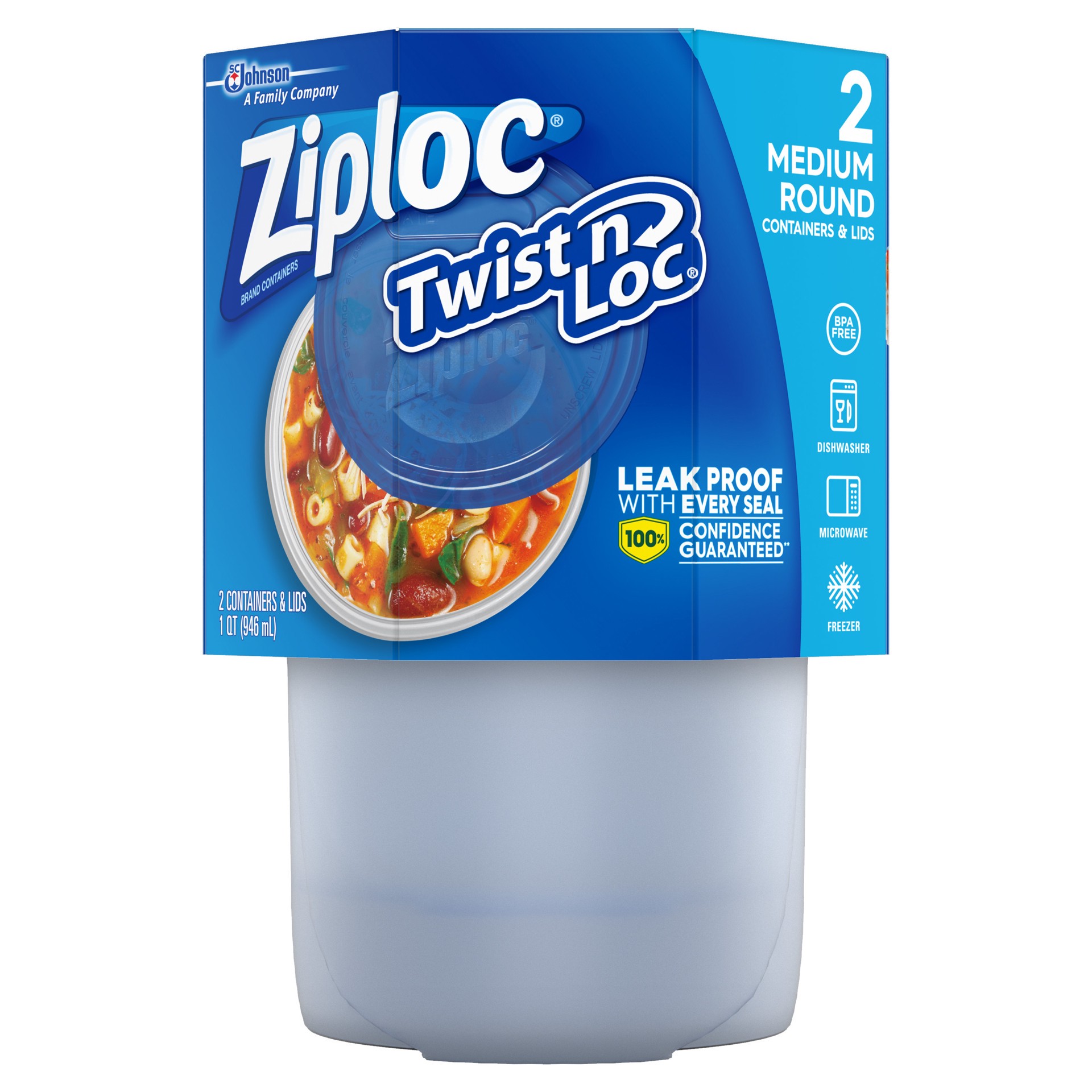 slide 1 of 5, Ziploc Brand, Food Storage Containers with Lids, Twist ''n Loc, Medium Round, 2 ct, 2 ct