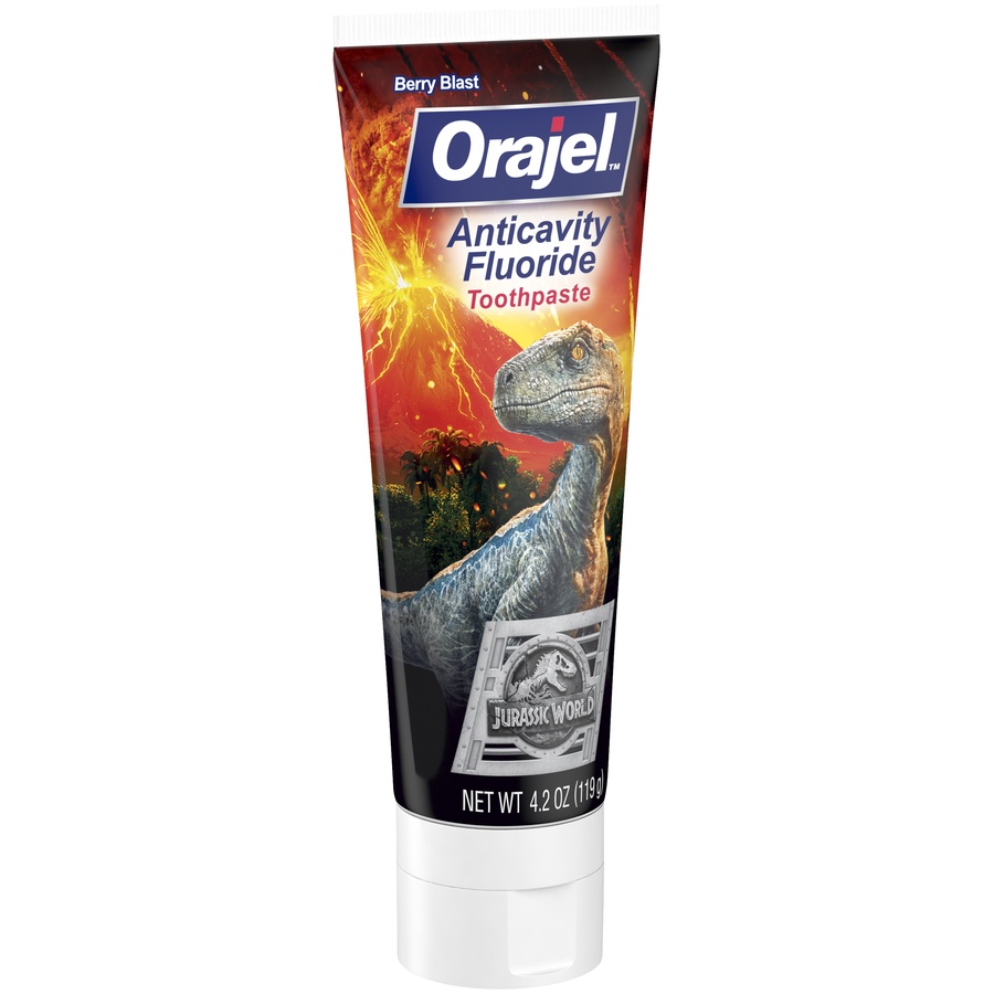 slide 2 of 4, Orajel Jurassic World Anticavity Fluoride Berry Blast Toothpaste 4.2 oz, 4.2 oz