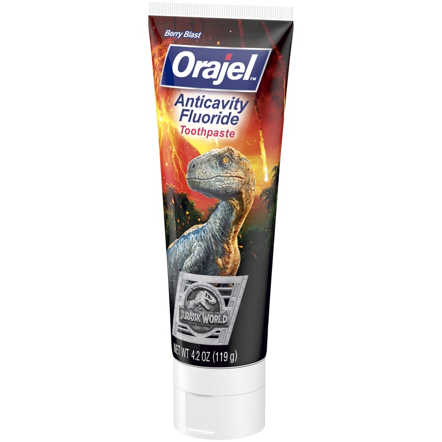 slide 3 of 4, Orajel Jurassic World Anticavity Fluoride Berry Blast Toothpaste 4.2 oz, 4.2 oz