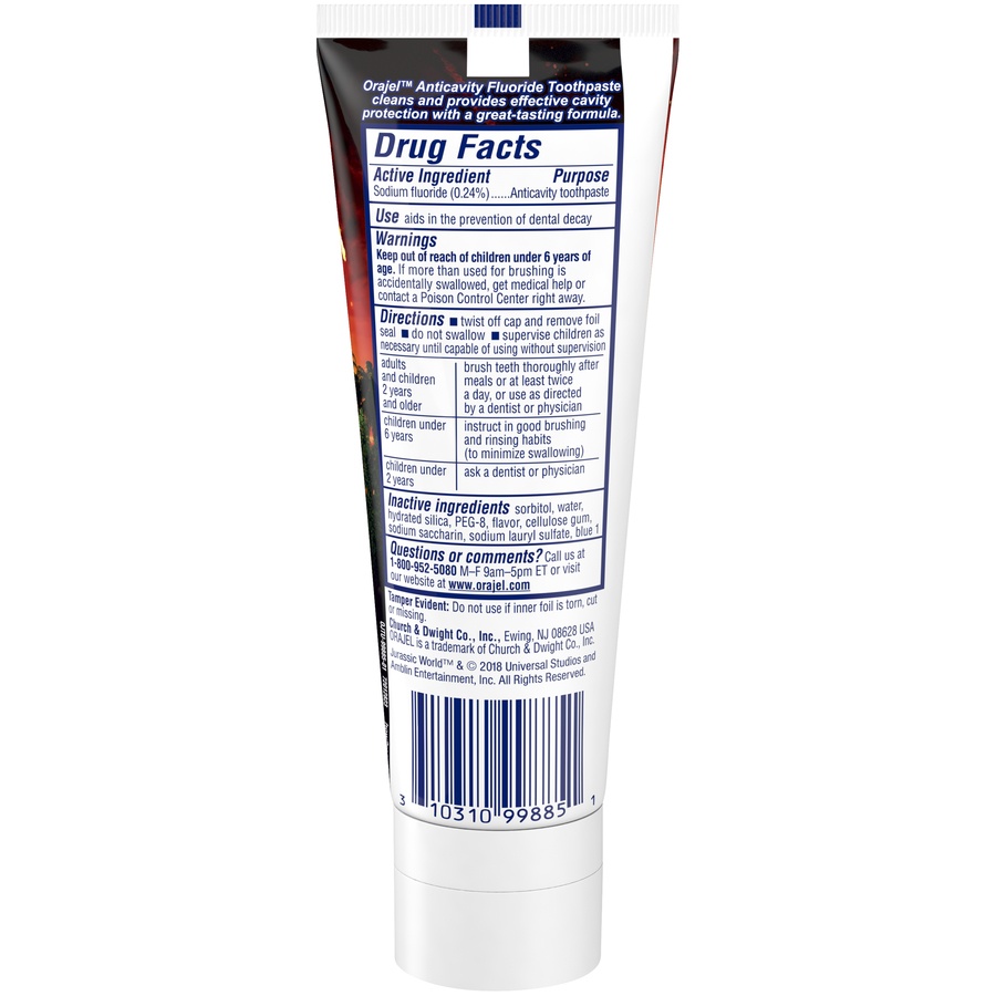 slide 4 of 4, Orajel Jurassic World Anticavity Fluoride Berry Blast Toothpaste 4.2 oz, 4.2 oz