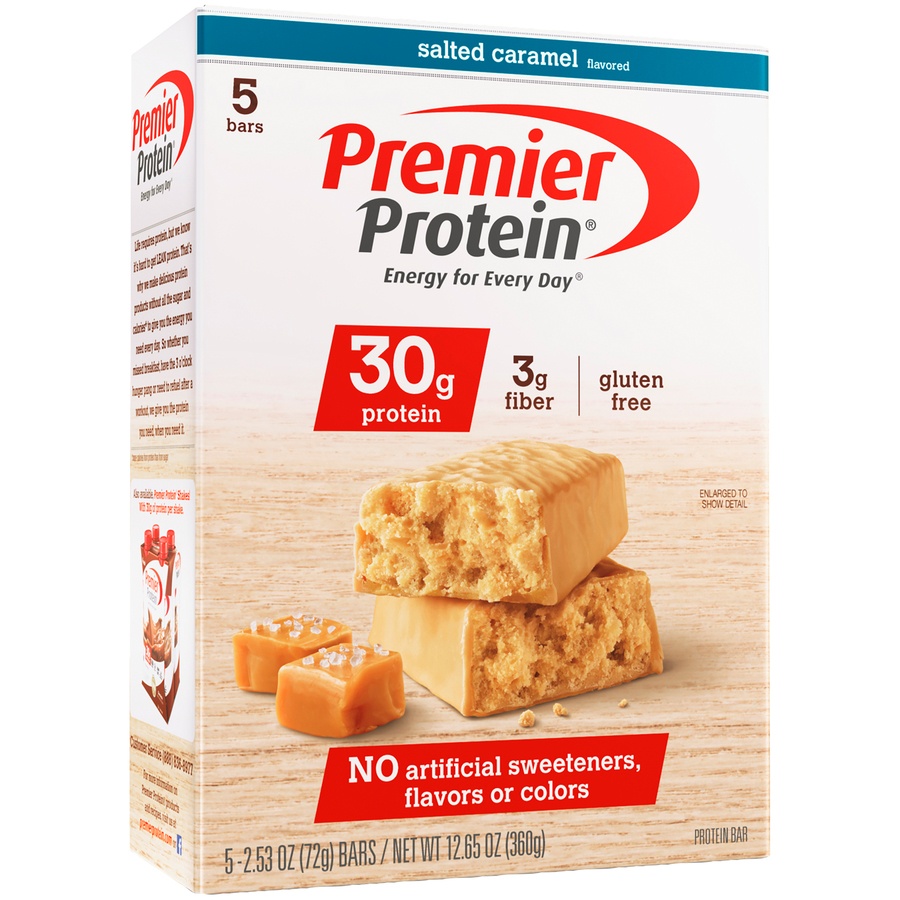 slide 1 of 1, Premier Protein Salted Caramel Bars 5pk, 5 ct; 12.65 oz