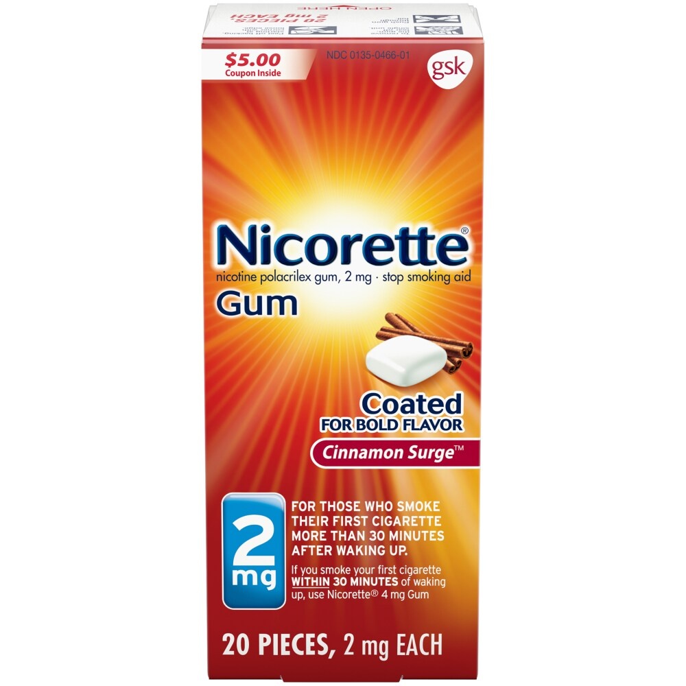 slide 1 of 1, Nicorette Cinnamon Surge Coated Gum 2 Mg, 20 ct