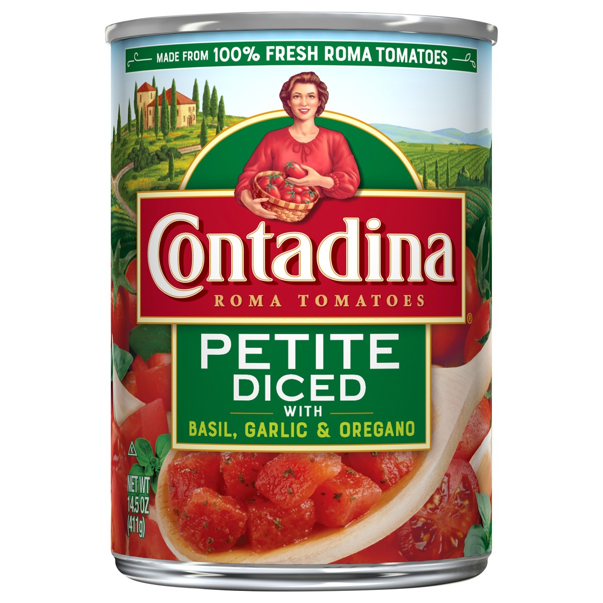 slide 2 of 7, Contadina Petite Diced Basil Garlic & Oregano Roma Tomatoes 14.5 oz, 14.5 oz