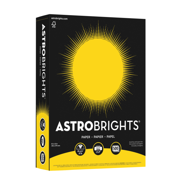 slide 1 of 5, ASTROBRIGHTS Neenah ASTROBRIGHTS Bright Color Paper, FSC Certified, 24 lb - Solar Yellow, 500 ct; 8 1/2 in x 11 in