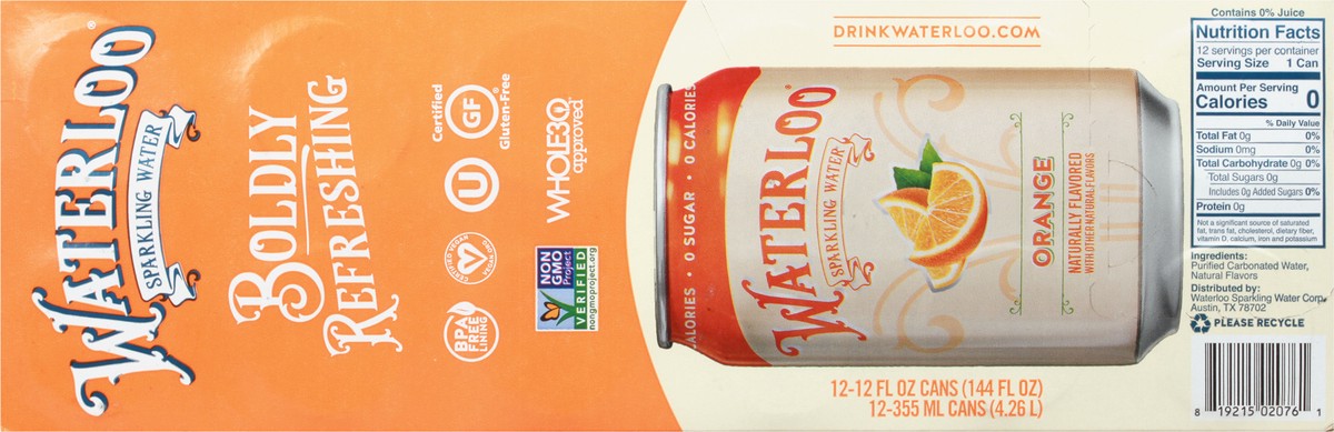 slide 4 of 13, Waterloo Sparkling Water Orange - 144 oz, 12 ct