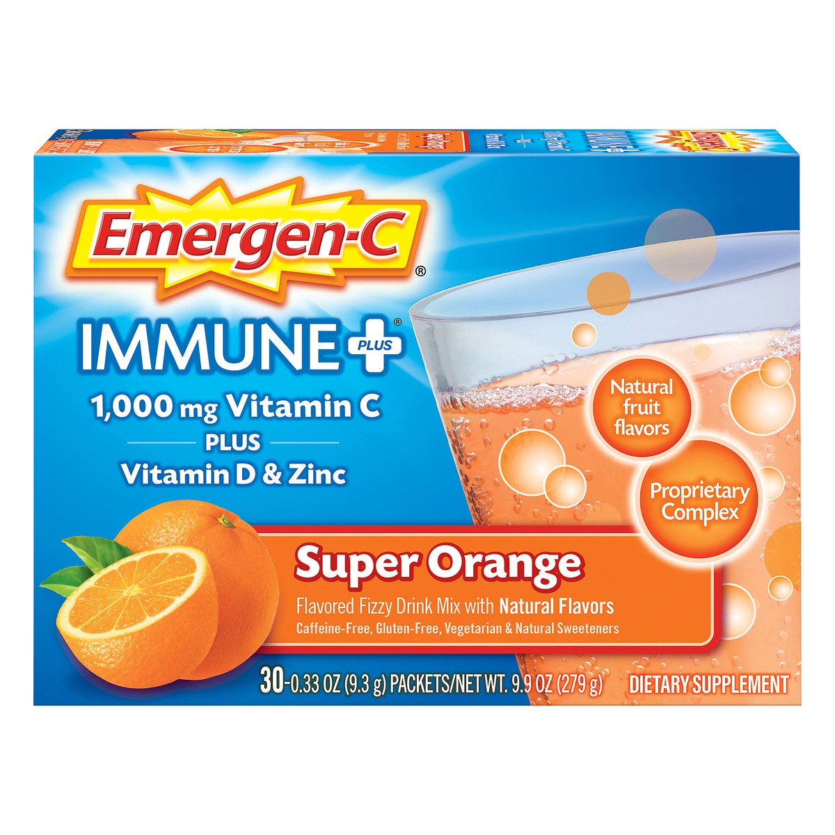 slide 1 of 7, Emergen-C Orange Immune Plus Super, 30 ct