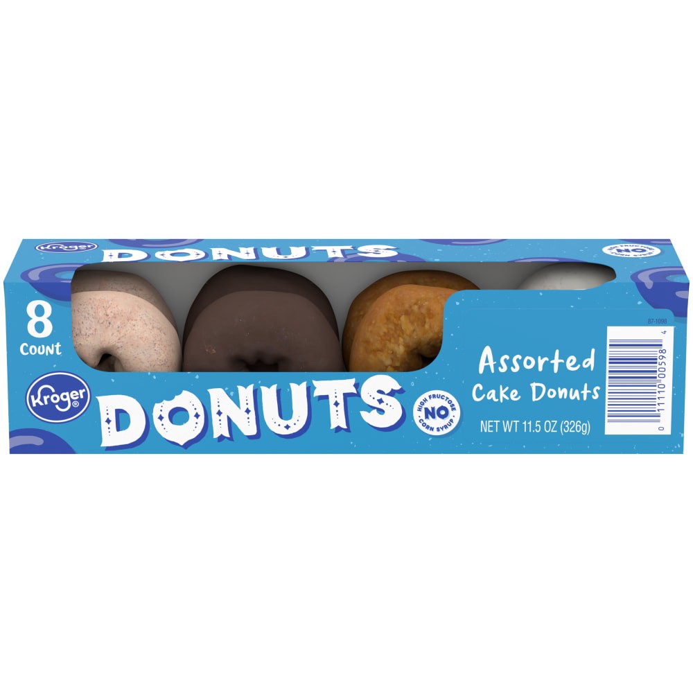 slide 1 of 4, Kroger Assorted Cake Donuts - 8 Donuts-Box, 11.5 oz